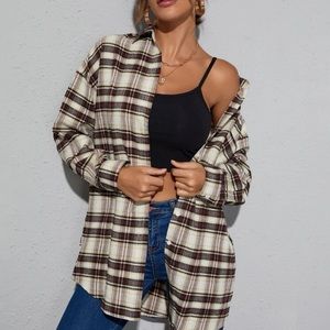 Oversized Tartan Print Button Through Blouse